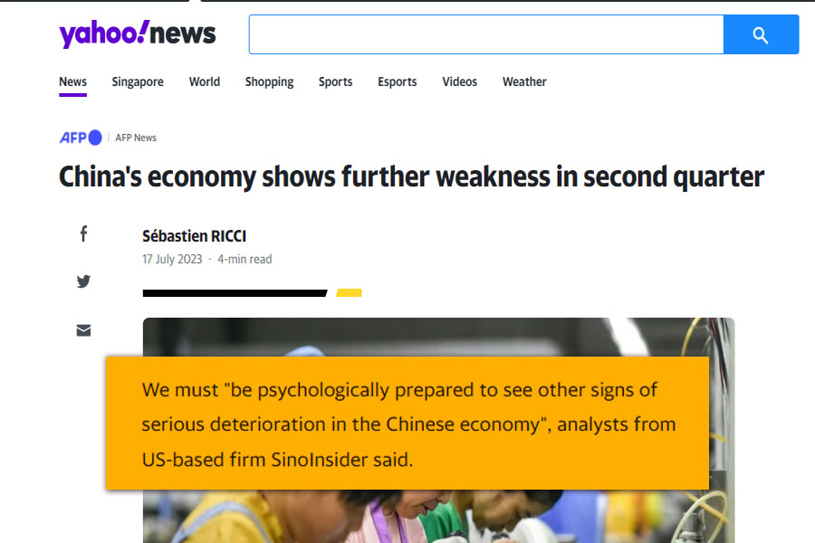 20230717 - China's economy shows further weakness in second quarter